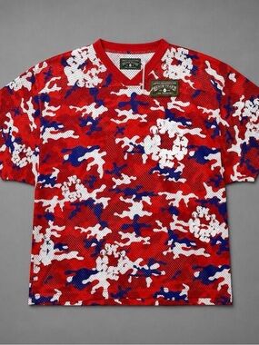 Denim Tears Men's Red Camo Short-Sleeve Jersey
